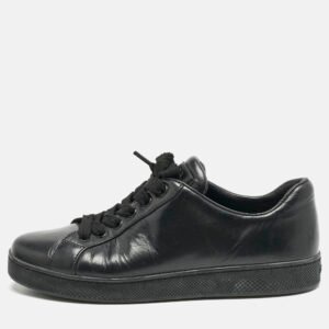 Prada Black Leather Lace Up Low Top Sneakers Size 37