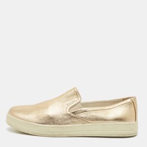 Prada Gold Leather Slip on Sneakers Size 40
