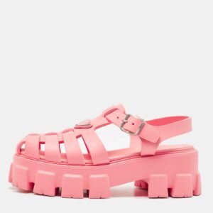 Prada Pink Rubber Monolith Platform Sandals Size 39