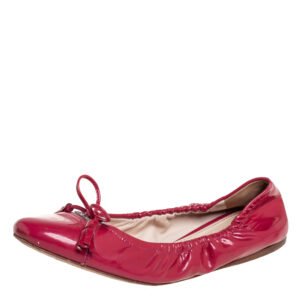 Prada Pink Patent Leather Tassel Bow Scrunch Ballet Flats Size 35