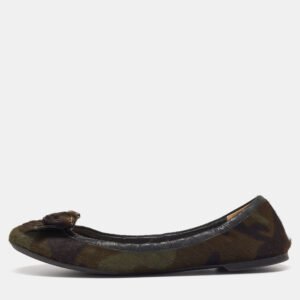 Prada Olive Green Calf Hair Scrunch Bow Ballet Flats Size 39