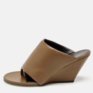 Proenza Schouler Brown Leather Slant Wedge Tong Sandals Size 37.5