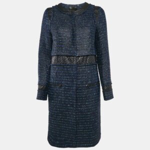 Proenza Schouler Blue/Black Tweed Button Front Long Coat M