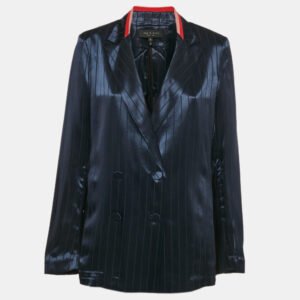 Rag & Bone Navy Blue Striped Satin Double Breasted Blazer M
