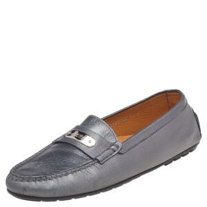 Ralph Lauren Collection Metallic Grey Leather Slip On Loafers Size 40