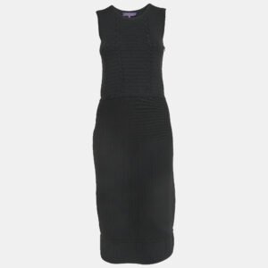 Ralph Lauren Purple Label Black Stripe Knit Sleeveless Midi Dress S
