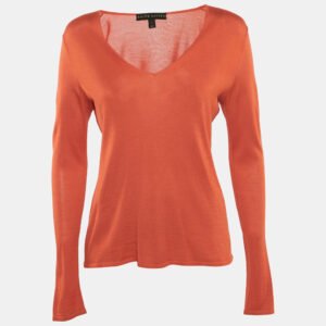 Ralph Lauren Orange Silk and Cashmere Long Sleeve Sweater Top L