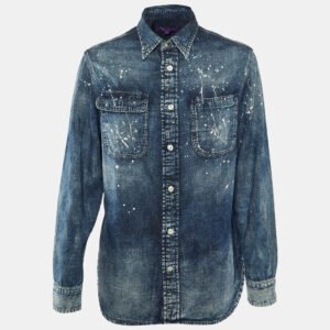 Ralph Lauren Navy Blue Painted Detail Denim Shirt S