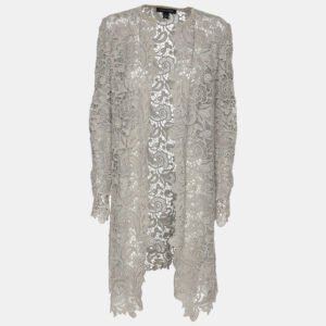 Ralph Lauren Grey Lace Front Open Long Shrug S