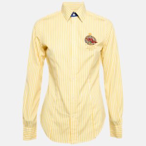 Ralph Lauren Yellow Striped Cotton Badge Applique Shirt M