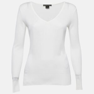 luxury-women-ralph-lauren-used-clothes-p1155000-001 Ralph Lauren White Cotton Knit V-Neck Sweatshirt S