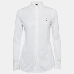Ralph Lauren White Cotton Knit Oxford Long Sleeve Shirt S