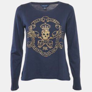 Ralph Lauren Navy Blue Logo Embellished Detail Cotton Knit Long Sleeve t-Shirt XL