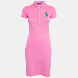 luxury-women-ralph-lauren-used-clothes-p694030-001-1 Ralph Lauren Pink Logo Embroidered Cotton Pique Short Sleeve Dress XS