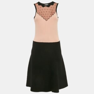 RED Valentino Pink/Black Knit Lace Trimmed Short Dress M