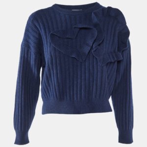 luxury-women-red-valentino-used-clothes-p1121364-001 Red Valentino Blue Wool and Viscose Ruffle Heart Trim Sweater XXS