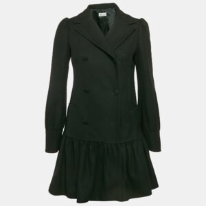 RED Valentino Black Wool Double Breasted Flounce Coat S