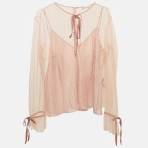 RED Valentino Pink Tulle Tie-Up Detail Blouse XL