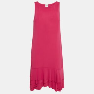 RED Valentino Pink Jersey Ruffle Hem Sleeveless Mini Dress L