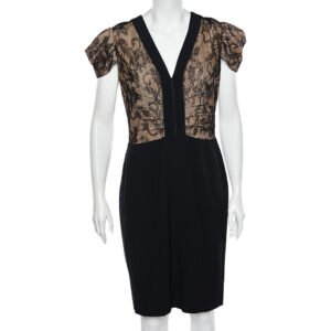 RED Valentino Black Lace & Crepe Paneled Midi Dress L