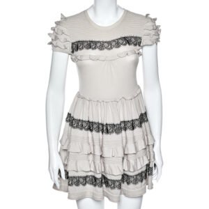 RED Valentino Beige Wool Lace Trim Ruffled Mini Dress M
