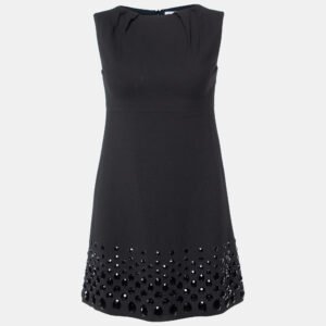RED Valentino Black Crepe Crystal Embellished Sleeveless Dress S