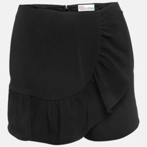 RED Valentino Black Crepe Ruffled Detail Shorts S