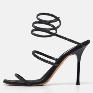 Ren&eacute; Caovilla Black Satin Cleo Ankle Strap Sandals Size 39