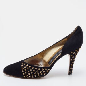 Ren&eacute; Caovilla Black Suede Embellished D'Orsay Pumps Size 38