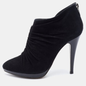 Ren&eacute; Caovilla Black Suede Crystal embellished Ankle Length Boots Size 39
