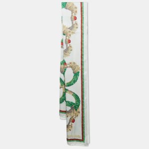 Roberto Cavalli White Glittered Print Satin Silk Scarf