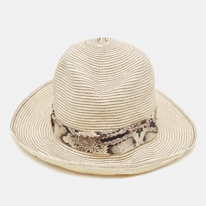 Roberto Cavalli Cream Straw Fedora Hat