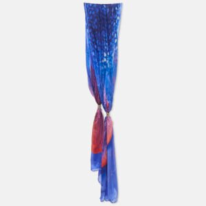 Roberto Cavalli Blue Printed Ring Embellished Silk Scarf