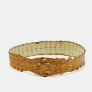 Roberto Cavalli Gold Crocodile Back Horn Waist Belt