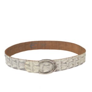 Roberto Cavalli Grey/White Croc Embossed Leather Buckle Belt 85CM