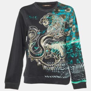 Roberto Cavalli Black Embroidered & Printed Cotton Sweatshirt M