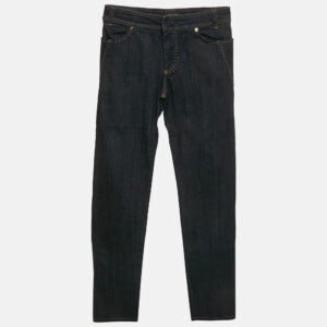 Roberto Cavalli Navy Blue Denim Embroidered Straight Leg Jeans S Waist 25"