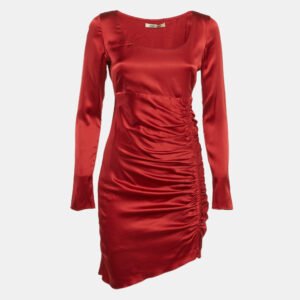 Roberto Cavalli Red Satin Silk Ruched Mini Dress S