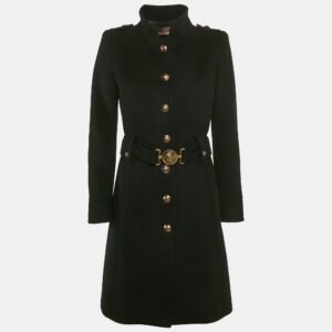 Roberto Cavalli Black Wool Belted Button Detail Trench Coat M