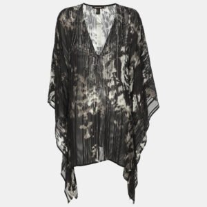 Roberto Cavalli Black/White Printed Silk Embellished Kaftan XL