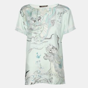 Roberto Cavalli Blue Printed Silk Top L