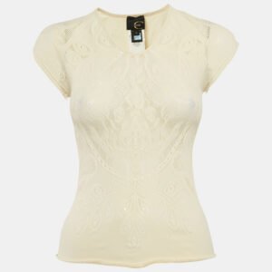 roberto cavalli cream mesh jersey top s