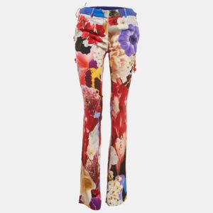 Roberto Cavalli Multicolor Printed Crepe Side Tie Detail Pants S