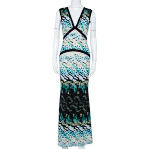 Roberto Cavalli Multicolor Printed Knit Paneled Sleeveless Maxi Dress M