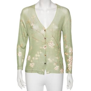 Roberto Cavalli Green Floral Printed Knit Button Front Cardigan L