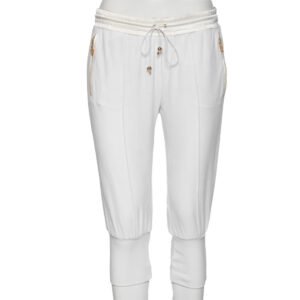 Roberto Cavalli White Cotton Rib Knit Detailed Cropped Joggers M