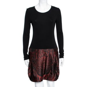 Roberto Cavalli Black & Red Animal Printed Silk Jersey Pleated Dress M