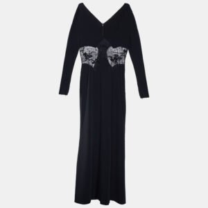 Roberto Cavalli Black Crepe & Embellished Lace Gown L