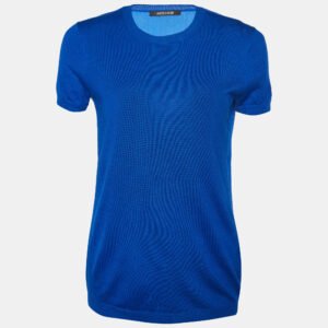 Roberto Cavalli Blue Silk & Cashmere Short Sleeve Jumper S