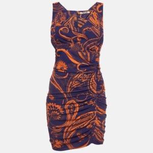 luxury-women-roberto-cavalli-used-clothes-p983673-001 Roberto Cavalli Purple and Orange Printed Jersey Ruched Mini Dress M